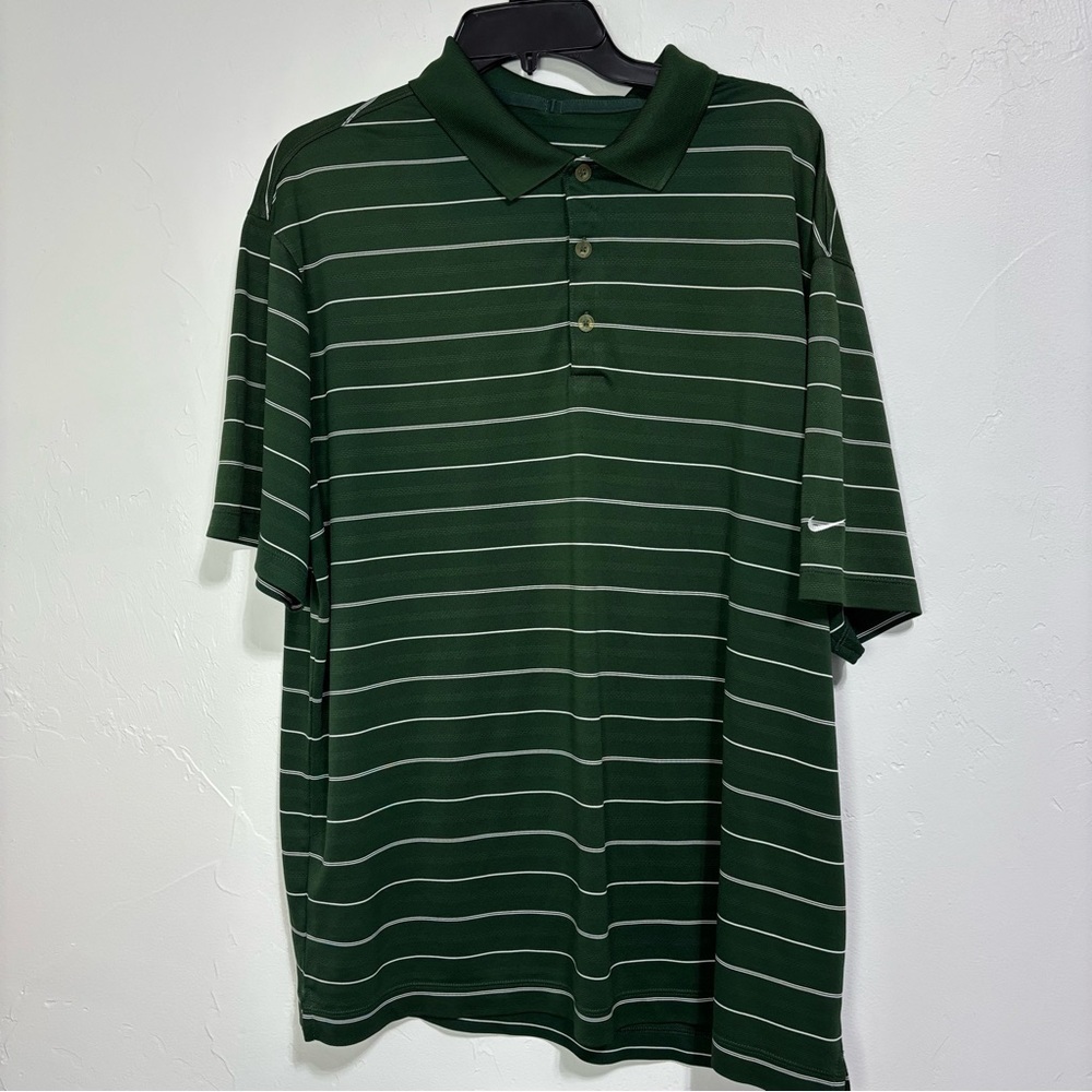 Nike Golf Polo Men XL Green Striped Short Sleeve Shirt Dri Fit